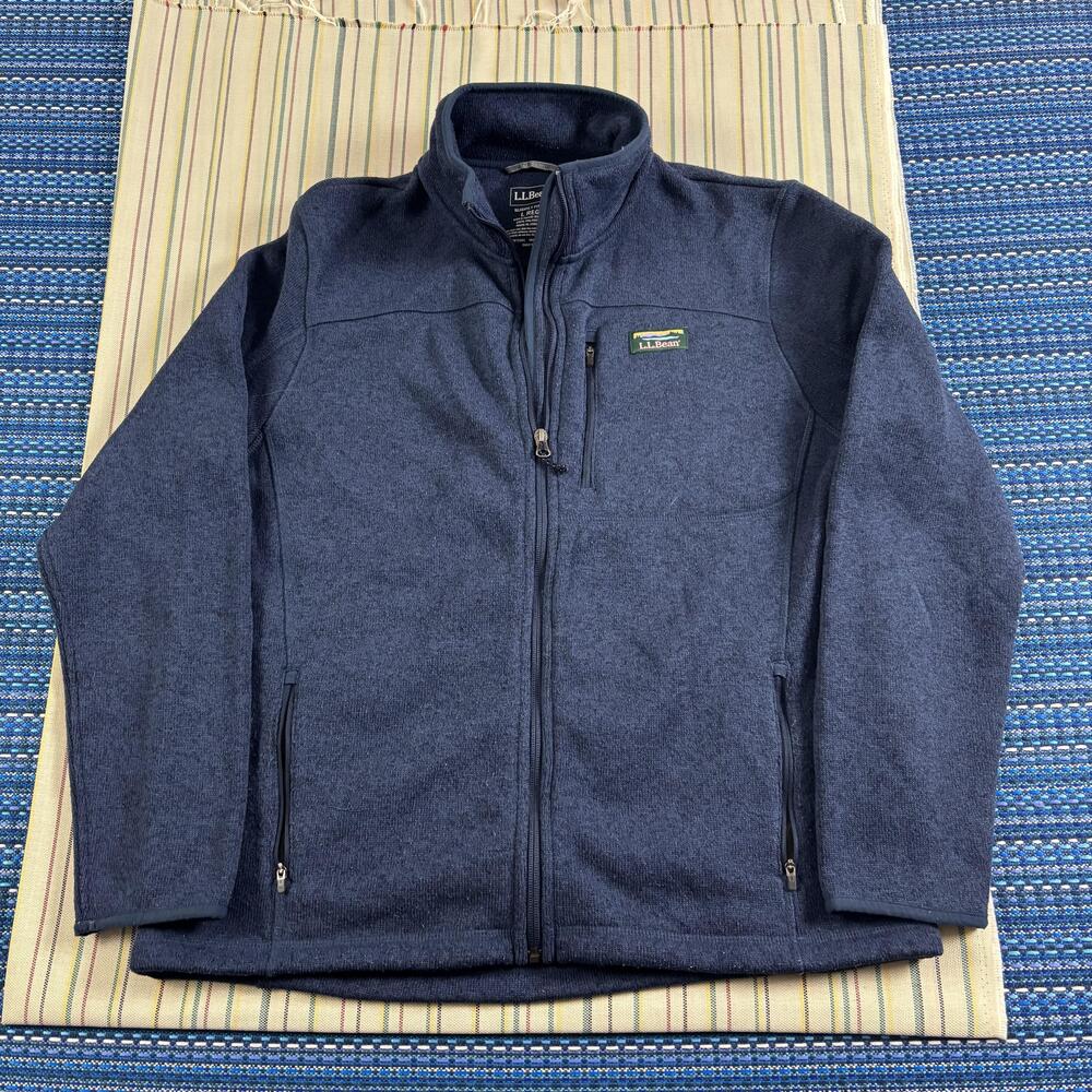 L.L. Bean Jacket Mens Large Blue Fleece Full Zip Stand Collar Hiking Outdoor GUC